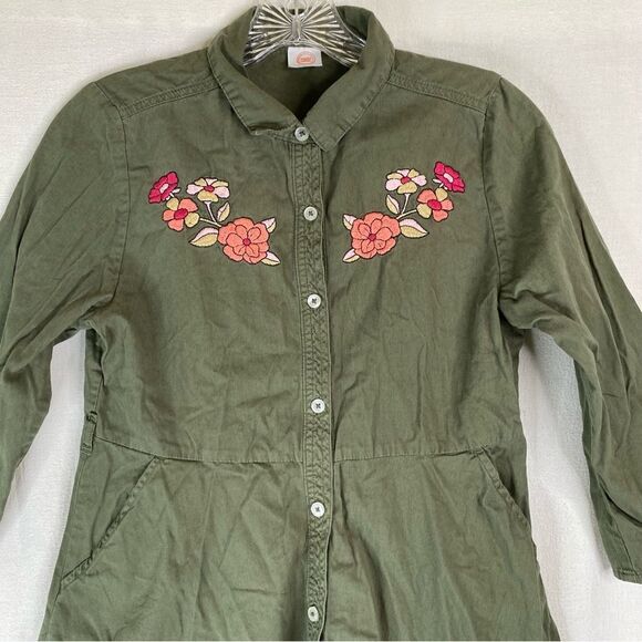 5/$25 Wonder Nation Green Denim Floral Embroidered Button Down Dress Pockets XL - Picture 3 of 8